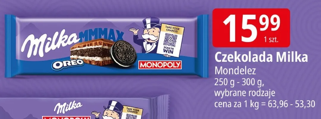 Czekolada Milka MMMAX Oreo Monopoly promocja w Leclerc