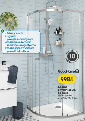 Kabina prysznicowa GoodHome Ledava 90x90x195 cm promocja w Castorama