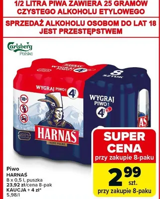 Piwo Harnaś zgrzewka 8x0,5l puszka promocja w Carrefour Market