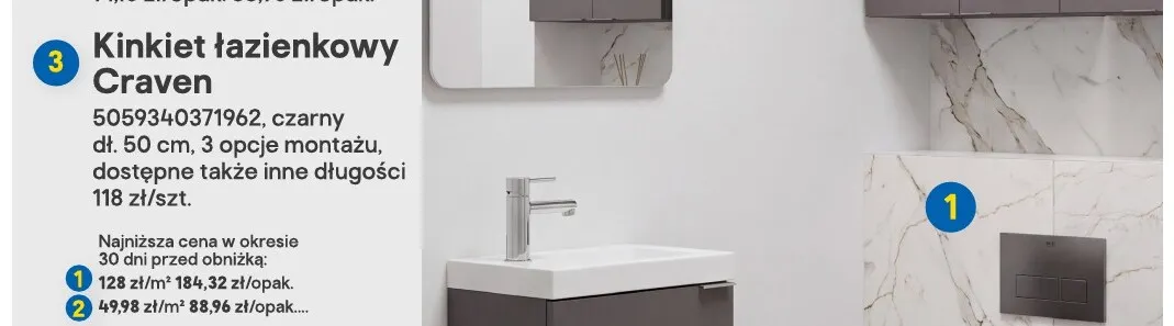 Kinkiet łazienkowy Craven czarny dł. 50 cm promocja w Castorama