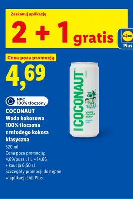 Woda kokosowa tłoczona z młodego kokosa klasyczna Coconaut 100% promocja w Lidl