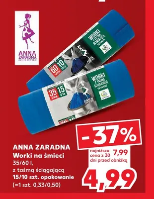 Worki na śmieci z taśmą ściągającą Anna Zaradna 35 l promocja w Kaufland