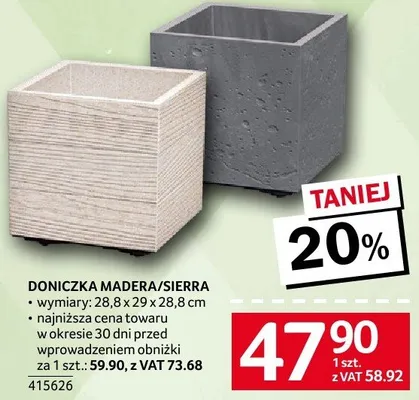Doniczka Madera/Sierra 28,8 x 29 x 28,8 cm 415626 promocja w Selgros
