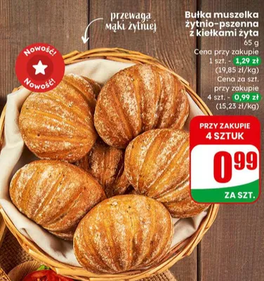 Bułka muszelka żytnia-pszenna z kiełkami żyta promocja w Dino