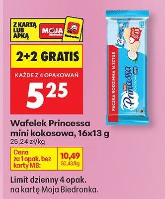 Wafelek Princessa mini kokosowa 2+2 GRATIS promocja w Biedronka