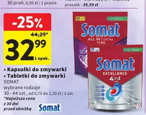 Kapsułki do zmywarki Somat Excellence 4in1 promocja w Intermarche