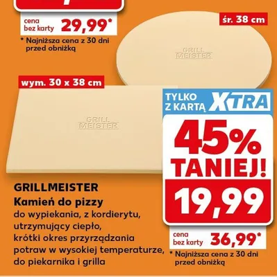 Kamień do pizzy GRILLMEISTER do wypiekania z kordierytu utrzymujący ciepło krótki okres przyrządzania potraw w wysokiej temperaturze do piekarnika i grilla wym. 30x38cm promocja w Kaufland