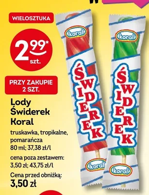 Lody Świderek tropikalny Koral promocja w Żabka