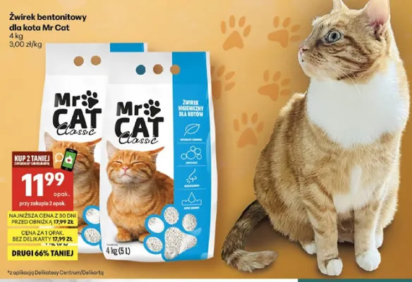 Żwirek bentonitowy dla kota Mr Cat Classic promocja w Delikatesy Centrum