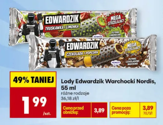 Lody Edwardzik Warchocki Nordis czekolada i popcorn promocja w Biedronka