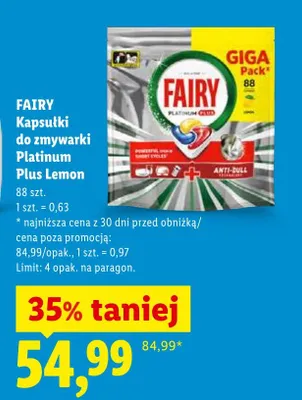 Kapsułki do zmywarki Platinum Plus Lemon Fairy promocja w Lidl