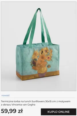 Termiczna torba na lunch Sunflowers home & you 30x15 cm z motywem z obrazu Vincenta van Gogha promocja w home&you
