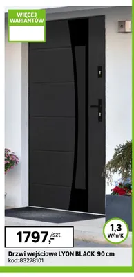 Drzwi wejściowe LYON BLACK 90cm promocja w Leroy Merlin