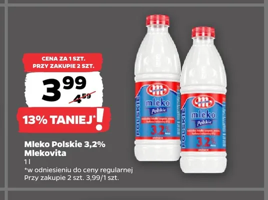 Mleko polskie Mlekovita 3,2% promocja w Netto