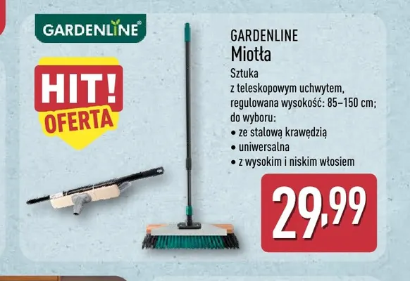 Miotła z wysokim i niskim włosiem Gardenline promocja w Aldi