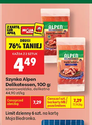 Szynka szwarcwaldzka Alpen Delikatessen promocja w Biedronka