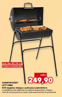 Grill węglowy stojący z pokrywą i paleniskiem COUNTRYSIDE LET'S BBQ wym. 60x95x79cm promocja w Kaufland