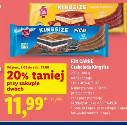 Czekolada Kingsize Fin Carré promocja w Lidl