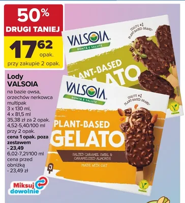 Lody na bazie owsa Valsoia 3-pak 130 ml promocja w Carrefour