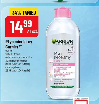 Płyn micelarny Garnier Skin Naturals 3w1 promocja w POLOmarket