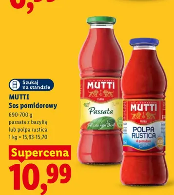 Sos pomidorowy passata z bazylią Mutti promocja w Lidl
