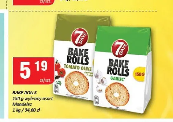 Sucharki Bake Rolls o smaku pomidorów z oliwkami 7 Days promocja w Chorten