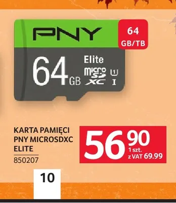 Karta pamięci microSDXC Elite 64GB Pny promocja w Selgros