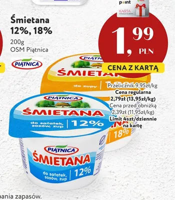 Śmietana 18% Piątnica promocja w Market Point