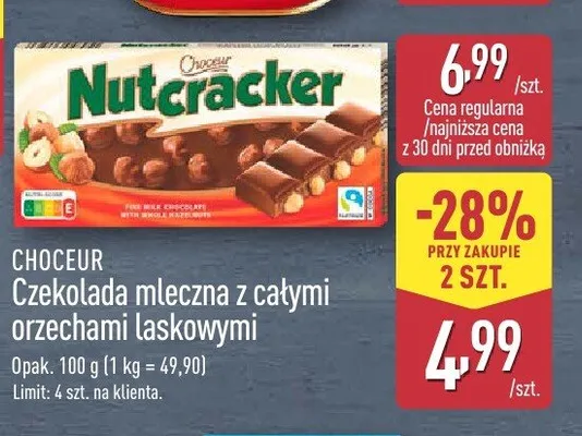 Czekolada mleczna z całymi orzechami laskowymi Choceur promocja w Aldi