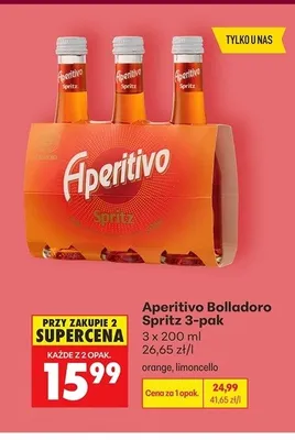 Aperitivo Bolladoro Spritz orange 3-pak promocja w Biedronka