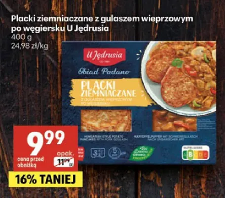 Placki ziemniaczane z gulaszem wieprzowym po węgiersku U Jędrusia promocja w Delikatesy Centrum