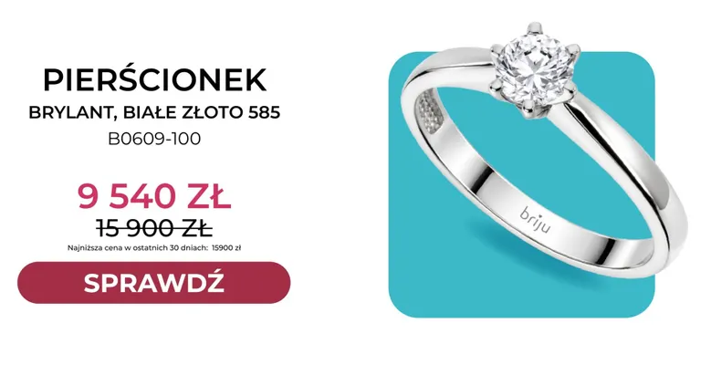Pierścionek brylant białe złoto 585 B0609-100 Briju promocja w Briju