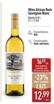 Wino African Rock Sauvignon Blanc białe wytrawne promocja w Aldi