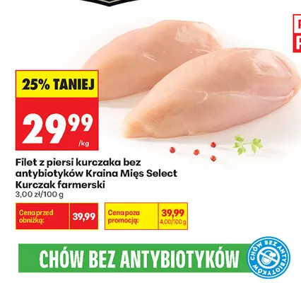 Filet z piersi kurczaka bez antybiotyków Kraina Mięs Select Kurczak farmerski promocja w Biedronka