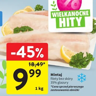 Mintaj filety bez skóry 35% glazury promocja w Intermarche