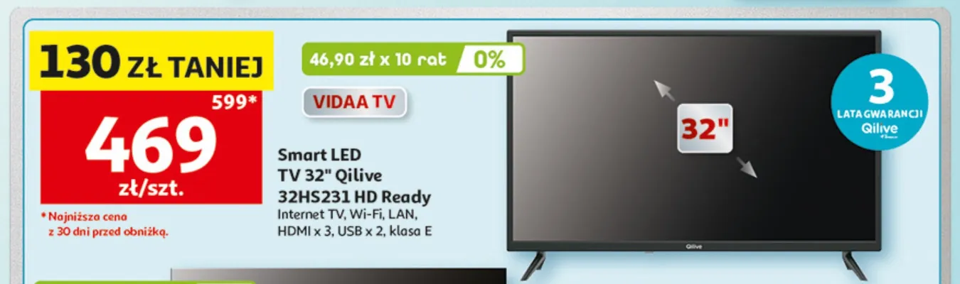 Telewizor Smart LED 32" Qilive 32HS231 Hd Ready promocja w Auchan