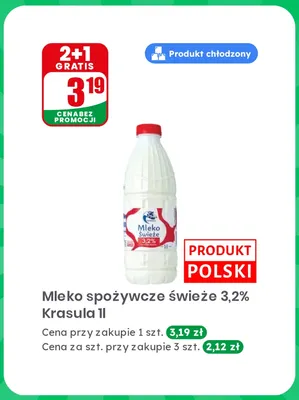 Mleko spożywcze świeże Krasula 3,2% promocja w Dino