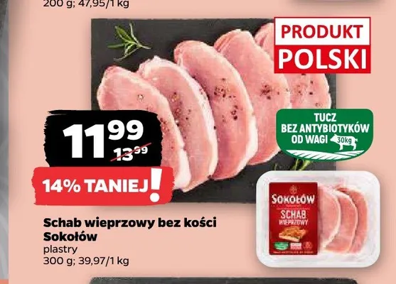 Schab wieprzowy bez kości Sokołów plastry promocja w Netto