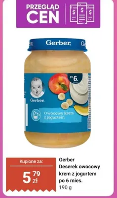 Deserek owocowy Gerber krem z jogurtem po 6 mies. promocja w Biedronka