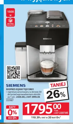 Ekspres do kawy Siemens EQ500 promocja w Selgros
