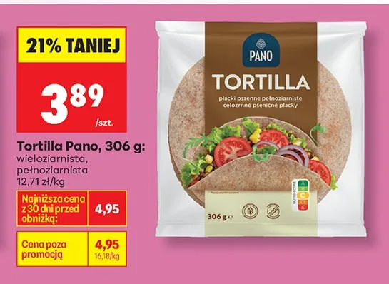 Tortilla Pano wieloziarnista/pełnoziarnista 306g promocja w Biedronka