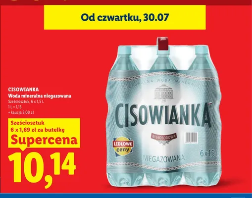 Woda mineralna niegazowana Cisowianka 6-pak 1,5 l promocja w Lidl