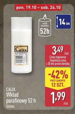 Wkład parafinowy 52 h Calix promocja w Aldi