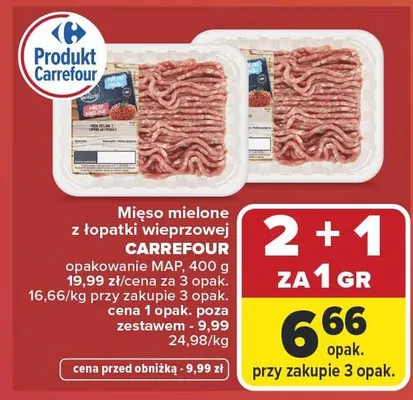 Mięso mielone z łopatki wieprzowej opakowanie MAP promocja w Carrefour
