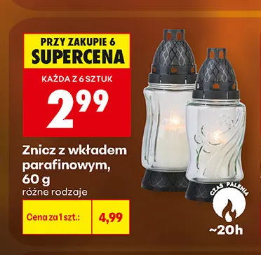 Znicz z wkładem parafinowym promocja w Biedronka