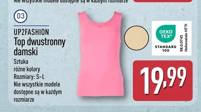 Top dwustronny damski UP2FASHION promocja w Aldi