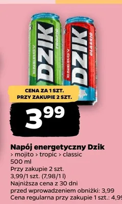 Napój energetyczny Dzik mojito, tropic, classic promocja w Netto