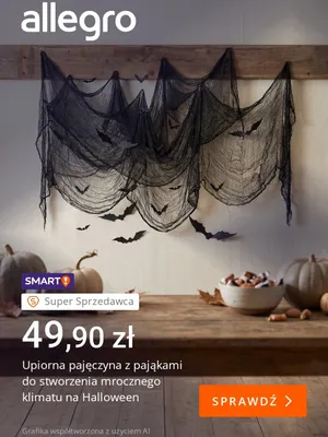 Upiorna pajęczyna z pająkami do stworzenia mrocznego klimatu na Halloween promocja w Allegro