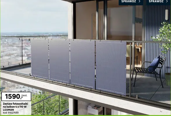 Zestaw fotowoltaiki na balkon 4x110W kod: 91827489 promocja w Leroy Merlin