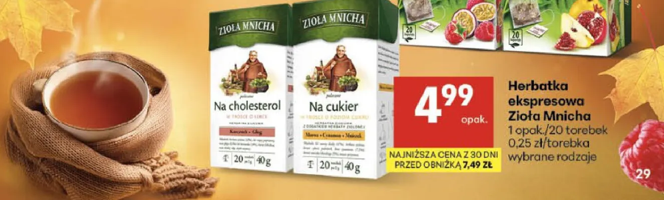 Herbatka ekspresowa Zioła Mnicha na cukier promocja w Delikatesy Centrum